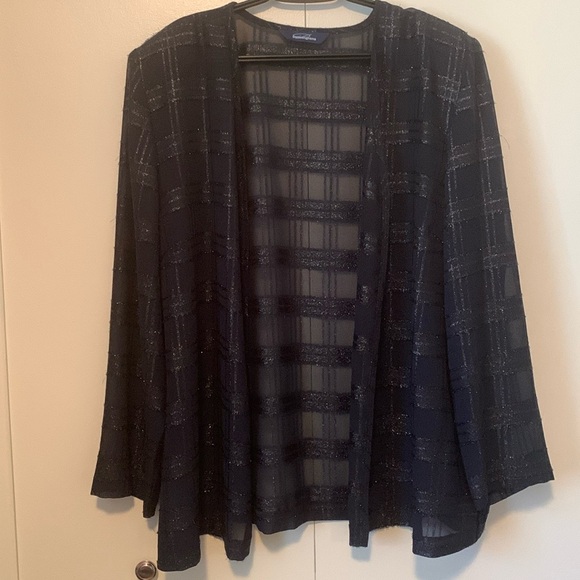 Penningtons Navy Sparkly Vertical & Horizontal Designs Open Sheer Jacket Size 22 - Picture 1 of 7
